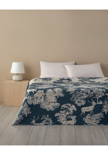 Forest Toile Pamuklu Çift Kişilik Battaniye 200x220 Cm Yeşil Yeşil