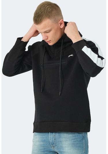 Slazenger KLEMENT IN Erkek Kapüşonlu Fermuarlı Siyah Sweatshirt