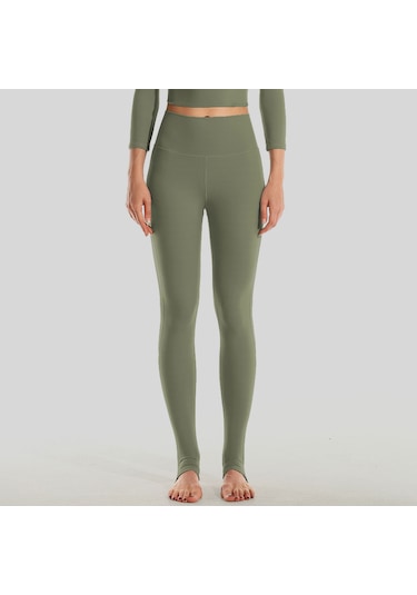 Mufunye Kadınlar İçin Yüksek Bel Uzun Nylon Spandex Stirrup Tayt Koyu Yeşil