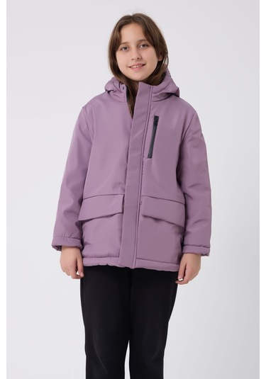 Kız Çocuk Mürdüm İçi Kürklü Su Ve Rüzgar Geçirmez Kapüşonlu 3 Cep Kışlık Mont & Kaban & Parka Mürdüm