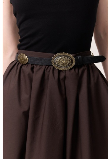 Kabartma Tokalı Kemer Siyah Siyah