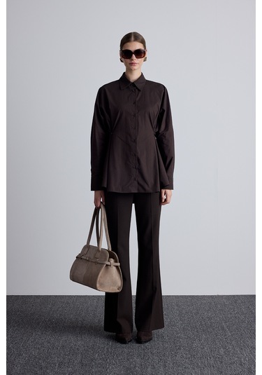 Bel Ayarlamalı Gömlek Kahverengi Kahverengi