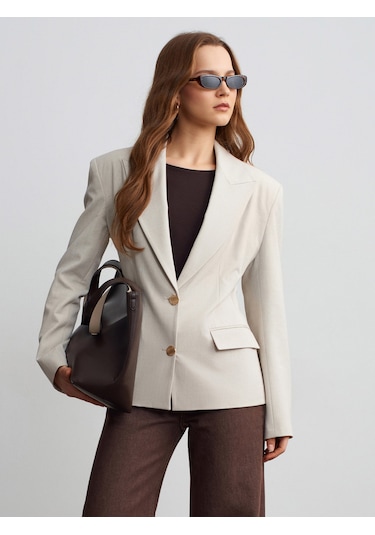 Dilvin 60787 Altın Düğmeli Blazer-taş Taş