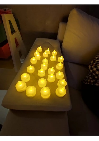 Yuvarlak Beyaz Pilli Led Mum Sarı Işık Ledli Tealight Mumlar Mum
