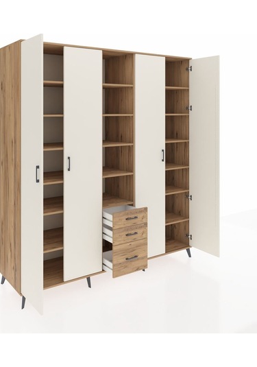 Kronos Dolap 17 Raflı 3 Çekmeceli 4 Kapaklı 220x59x243 Çam-aytaşı/çam Aytası/atlas Çam