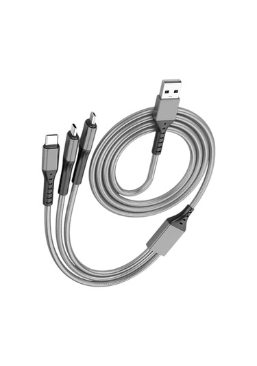Hasır, 3 İn 1, Şarj Kablosu, Lightning & Micro Usb, Type-c, Ios, - Gri