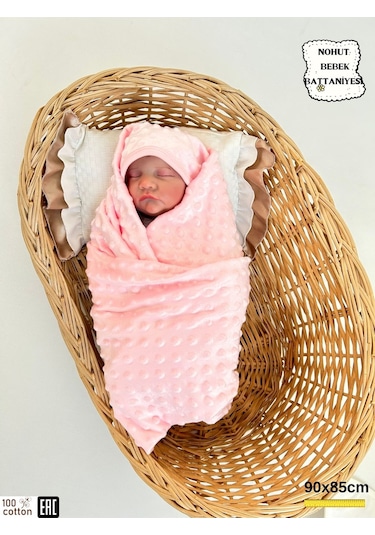 Nohut Kız / Erkek Bebek Battaniyesi & Kundağı Çift Katlı %100 Pamuklu Çok Amaçlı Örtü 90x85cm Btn11003 Pembe