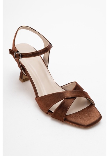 Melin Bakır Saten Çapraz Bantlı Kadın Topuklu Ayakkabı Bakır