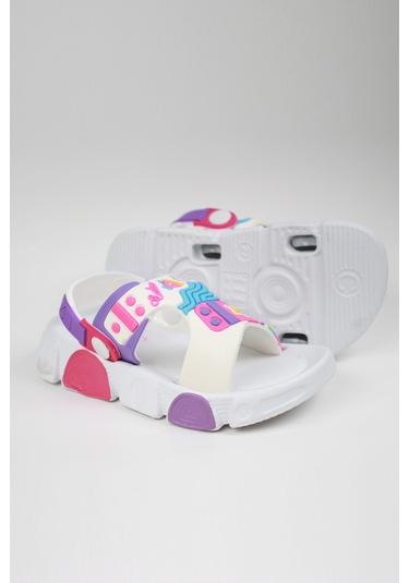 Günlük Unisex Çocuk Sandalet Esnek Kaymaz Taban Yazlık Ev Okul Kreş Ayakkabı Ps940-ps955 Beyaz - Pembe