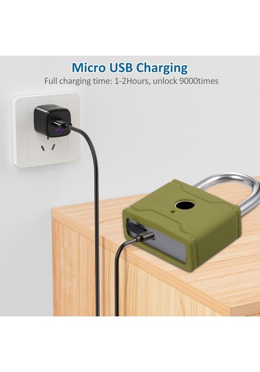 Hallow-t1006d Akıllı Parmak İzi Asma Kilit Şarj Edilebilir,yeşil