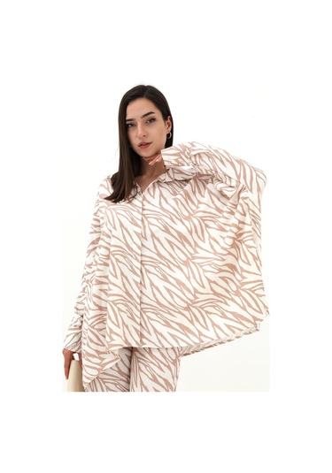 Zebra Desenli Alt Üst İkili Takım - Bej-bej Bej