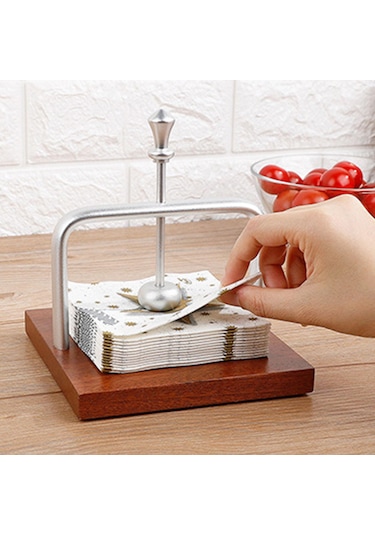 Homyl Tezgah Peçetelik Masa Üstü Mendillik Ahşap Taban Dekoru Gümüş