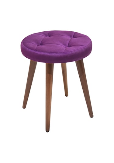 Ankhira Ahşap Ayaklı Tabure (Mor Renk-Ceviz Ayaklı)