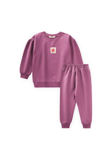 Cigit Etiket Detaylı Sweatshirt Takım 1-7 Yaş Fuşya Fuşya