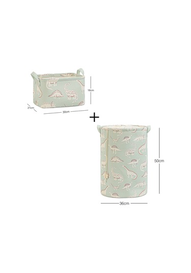 Ocean Home Textile 2'li Çocuk Odası Dinozor Sepet Set 1 Adet 30 X 21 X 18 / 36 X 50 Cm Mint