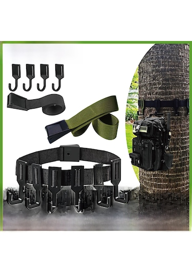 Springsun Kampanya Ağaç Kancası - Dış Mekan Kullanıma Uygun 5 Adet Kanca + 1 Askı Bandı - Siyah Dayanıklı Dikişli Dış Mekan Aletleri Siyah