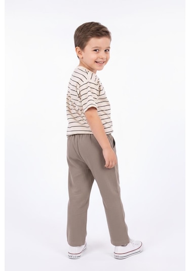 Miababy Müslin Pantolon Süprem Tişört 2li Takım Bej