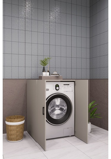 Mdf Çamaşır Makinesi Dolabı Kapaklı Kumbeji Kumtaşı