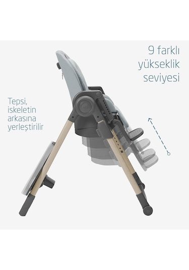 Maxi-Cosi Minla 6'sı Bir Arada  Ahşap Görünümlü Mama Sandalyesi Beyond Grey Eco