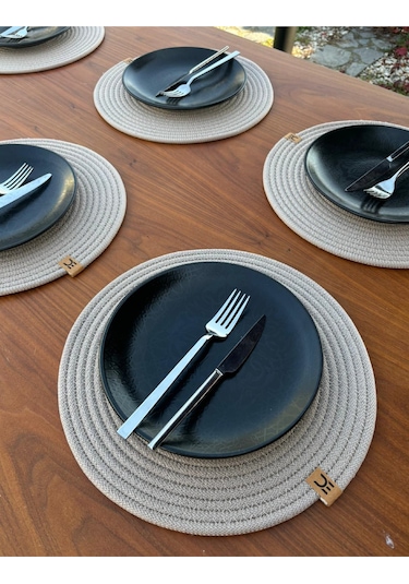 6 Lı Yuvarlak Supla Takımı Kolay Temizlenebilir, Modern Sofralar İçin Bej