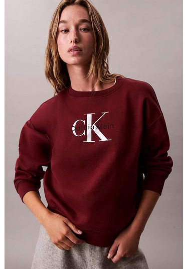 Kadın Monologo Relaxed Fit Büyük Logo Baskılı Sweatshirt - Bordo Renaissance Red