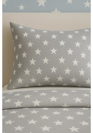 Çift Kişilik Desenli Nevresim + 2 Adet Kapaklı Yastık Kılıfı Gri