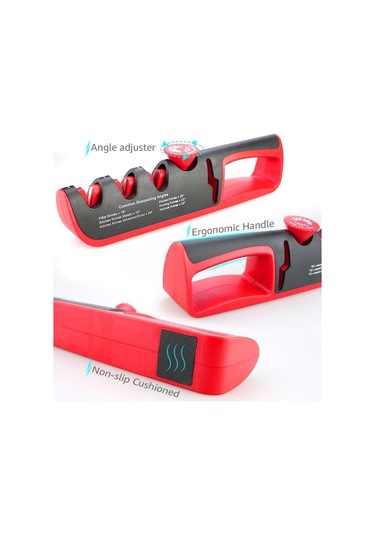 Kırmızı Kalemtıraş Açısı Ayarlanabilir 4 Seviyeli Makas Kalemtıraş Profesyonel Mutfak Bıçağı Bileyici Aracı