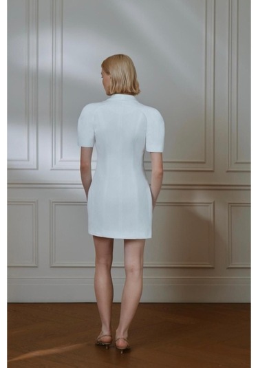 Kısa Kollu Ceket Elbise Beyaz