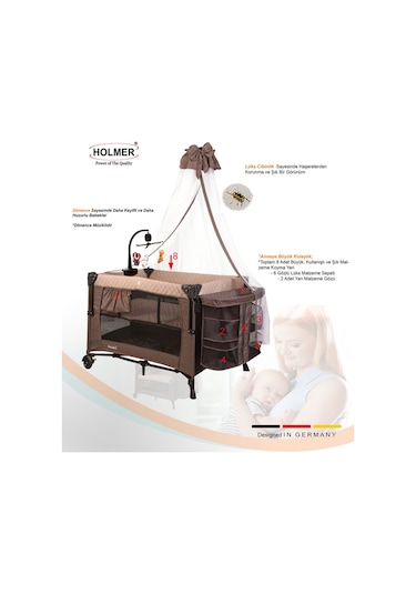 Holmer Yatak Hediyeli Coolstyle Maxi Cibinlikli Dönenceli Anne Yanı Park Yatak 70x110cm + Yatak