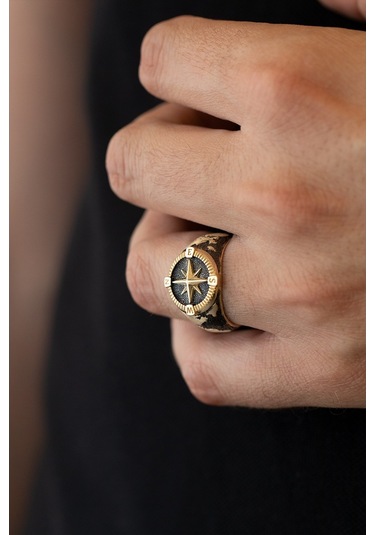 14 Ayar Altın Kabartmalı Tasarım Denizci Pusulası Erkek Yüzüğü (552567256)