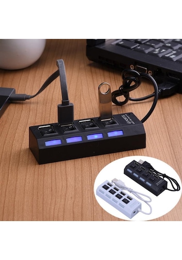 4 Port Usb 2.0 Hub Çoğaltıcı Çoklayıcı Switch Işıklı Anahtarlı