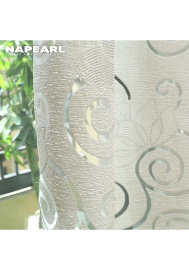 1 Adet Napearl Çiçek Klasik Jakarlı Kanca Tipi Pencere Perdesi W100cm X L130cm Beyaz