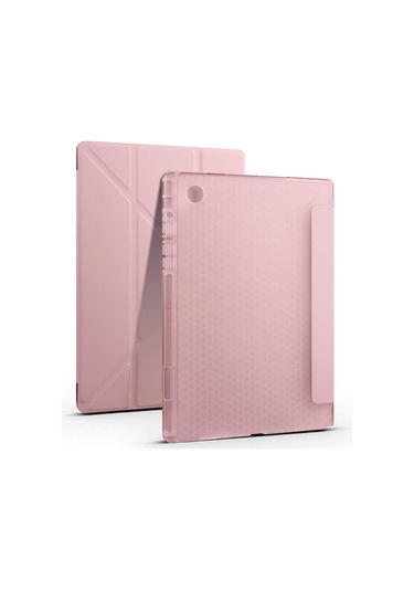 Kilifone - Galaxy Uyumlu Galaxy Tab A8 10.5 Sm-x200 2021 - Kılıf Kalem Bölmeli Stand Olabilen Origami Tri Folding Tablet Kılıfı - Rose Gold