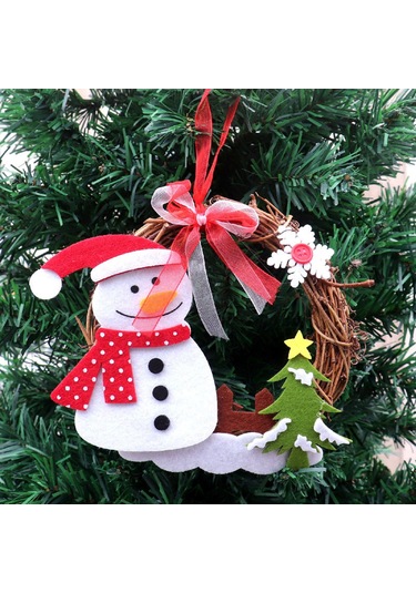Vkemall Noel Dekoratif Hasır Çelenk: Kar Adamı Desenli Pencere Süsü