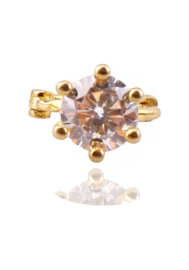 Liu S 26 Halka Gümüş Piercing 925 Ayar, Altın Kaplama, Zirkon Taşlı Ms3841 Altın