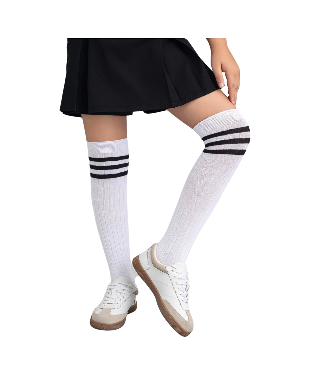 Kız Çocuk Dizaltı Çorap 3 Çift Beyaz-siyah-siyah-2150 Siyah