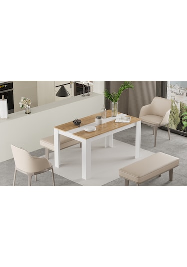 Robin Home Lena Yemek Masası 140x80 Sepet-beyaz