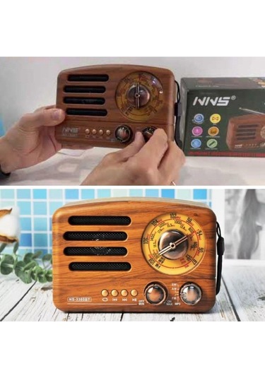 Ns-3380 Küçük Boy Retro, Nostaljik, Ahşap Tasarım Bluetooth Hoparlörlü, Şarjlı, Taşınabilir Büyük Döndürülebilen Düğmeli Fm/am-446