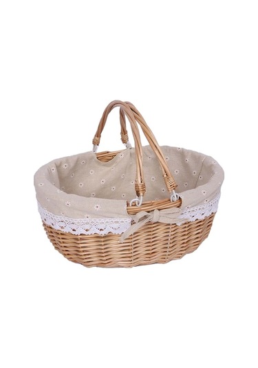 Pazly Cbtx Saplı Hasır Piknik Sepeti Söğüt El Dokuma Paskalya Sepeti Oyuncak Saklama, Boyut: L - Çift Kulplu / Papatya Ahşap