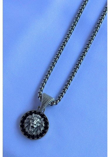 Aslan El İşçiliği Paslanmaz Çelik Zincir Erkek Kolye Gümüş