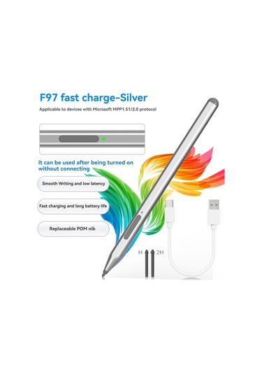 Springsun Mpp Protokolü Aktif Dokunmatik Kalem, Surface/asus/hp/dell İçin Hızlı Dönüşüm, 80 Saat Kullanim Süresi, El Yakinligi Engelleme, Gri