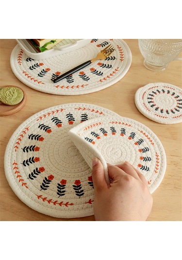 Adet Kalın Yuvarlak Pamuklu Dokuma Yalıtım Pedi Masa Örtüsü, Çiçek Diğer