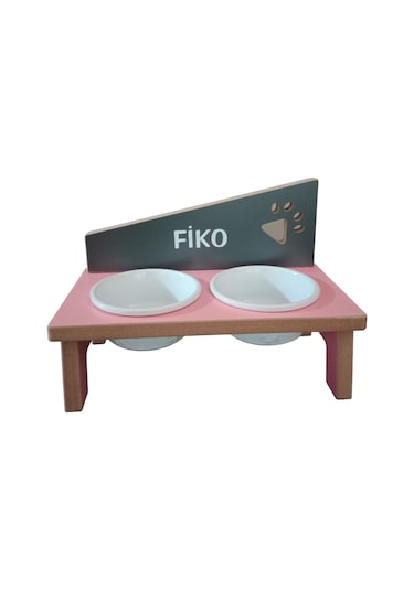 Realwood Özel İsimli Seramik Kaplı Kedi Köpek Mama Su Kabı Stantı