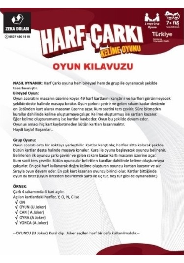 Harf Çarkı Harf - Kelime - Kelime Üretme - Aile Oyunu
