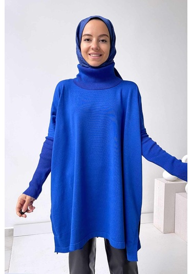 Oversize Merserize Tunik - Saks Mavi Saks Mavi