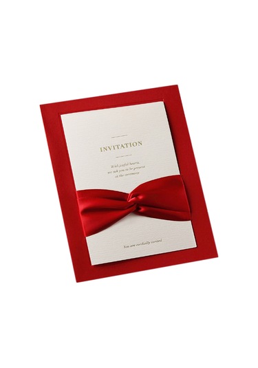 Shineyee 10 Adet Kırmızı Bow Kumaşlı Davetiye Seti - Zarf + Boş İç Kart + Kılıf + Askı, Düğün & Parti İçin Elegan Tasarım