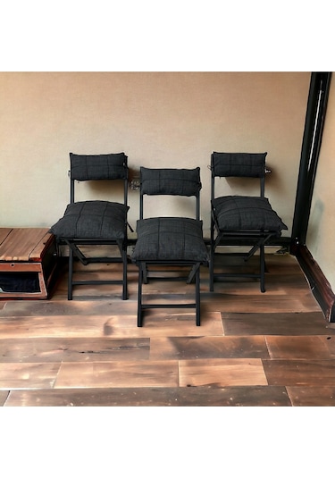 Modern Style Home Bahçe - Balkon, Iç Ve Dış Mekan Katlanır Metal Sandalye 3 Adet Antrasit