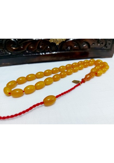 Omari Usta İmzalı Fıçı Kesim Alman Sıkma Kehribar Tesbih 9.5x10.5