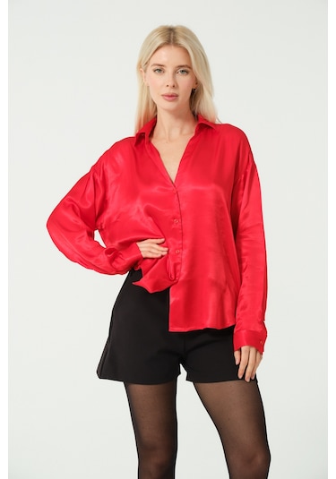 S'amore Clothing Basic Saten Gömlek Kırmızı
