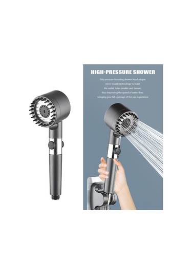 Novahub Yüksek Basınçlı Masajlı Duş Başlığı - Filtreli, Çıkarılabilir, Kolay Kurulum, Koyu Gri Koyu Gri